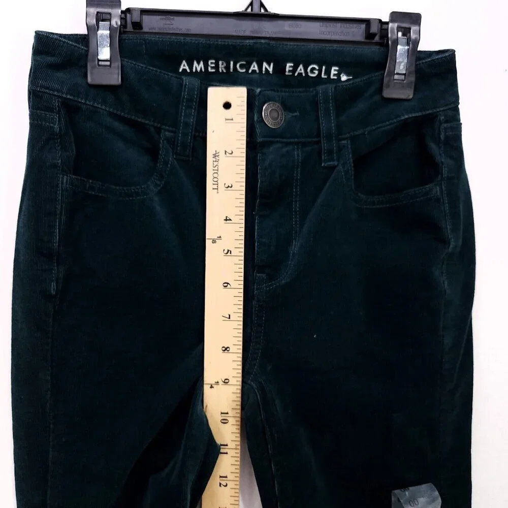 American Eagle Corduroy Pants Womens Size Slim 00 Long Emerald Green Pockets - Picture 6 of 15